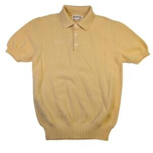 Vintage Mervyn's Size M Yellow Knit Short Cuffed Sleeve Polo Boho Beachy Shirt